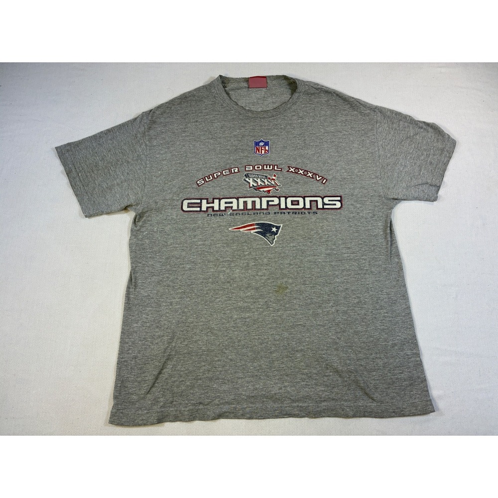 Vintage Reebok New England Patriots Super Bowl XXXVI Champions Gray T-Shirt 2002